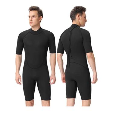 Imagem de FLEXEL Roupa de mergulho masculina e feminina, neoprene de 2 mm, 3 mm, manga curta, zíper nas costas, traje de surfe curto de 1,5 mm, mantém aquecido em água fria para mergulho com snorkel, caiaque e