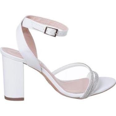 Imagem de Sandália Feminina Salto Grosso Médio Bloco Pedraria Strass-Feminino