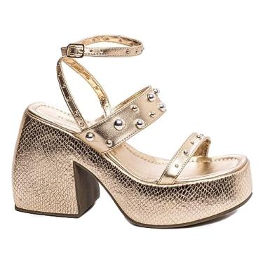 Imagem de Sandália Anabela Salto Alto Plataforma Feminina Dourado Amarela Torricella Cor:Amarelo;Tamanho:39