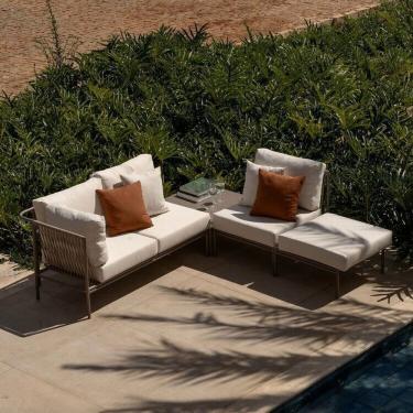 Imagem de Conjunto Jardim e Varanda 1 Chaise 1 Sofá 1 Puff 1 Mesa Lateral 70cm Refúgio Cabecasa Madeiramadeira Champanhe/Quaker areia
