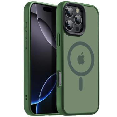 Imagem de Yzoiko Capa magnética forte para iPhone 16 Pro [teste de queda de 3,5 m e compatível com MagSafe] Capa protetora antiimpressão digital translúcida antichoque 6,3 polegadas, verde alpino