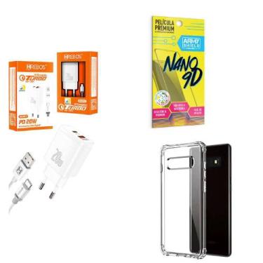 Imagem de Kit Carregador Turbo 20W + Capinha Samsung S10 + Película de Cerâmica 