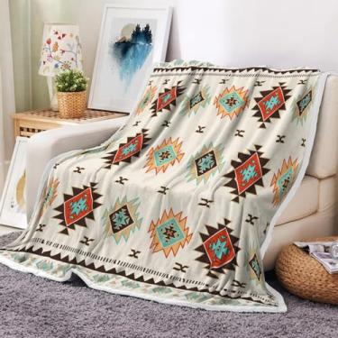 Imagem de Cobertor sudoeste, ocidental nativo americano tribal navajo boho macio quente aconchegante pelúcia cobertor confortável para sofá-cama sofá, mantas de flanela de lã geométrica asteca para sala de