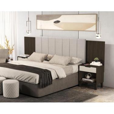 Imagem de Cabeceira Helena Estofada E Criado Para Cama Box Até 160cm - Madec Mov