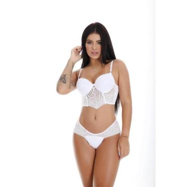 Imagem de Conjunto Lingerie sutiã bojo renda calcinha tanga fio duplo luxo femin
