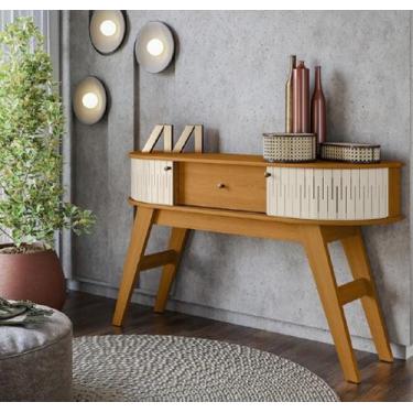 Imagem de Aparador Estoril Detalhes Curvos Pés Palito Cinamomo Off White Madetec