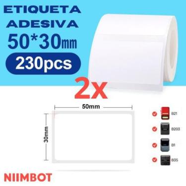 Imagem de 2 Etiqueta 50x30 Niimbot B21 B1 230 Etiquetas P/ Rolo, Branco