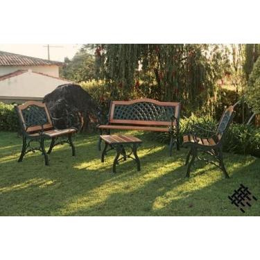 Imagem de Conjunto de Banco de Madeira e Alumínio Fundido Sion Para Área Externa
