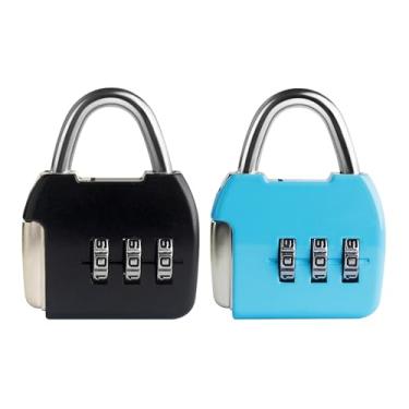 Imagem de Fechadura de combinação pequena de 3 dígitos, mini armário, cadeado de viagem, diário, caixa, bagagem, mala, mochila (preto + azul)