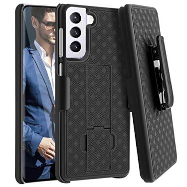 Imagem de Fingic Capa para Samsung Galaxy S21 Plus, capa com clipe de cinto para Galaxy S21 Plus, capa fina combo com suporte giratório clipe de cinto coldre capa protetora resistente para Samsung Galaxy S21