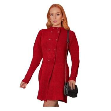 Imagem de Sobretudo Trico Feminino Casaco Inverno Mousse Botoes - AG Acessórios,