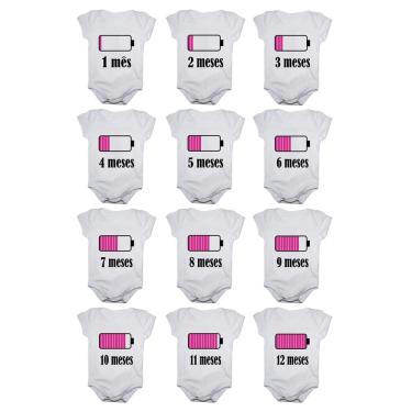 Imagem de Kit Body de Bebê Mesversario Bateria Menina 1 a 12 Meses