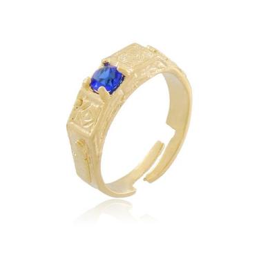 Imagem de Anel Infantil Escola Abc Pedra Azul Folheado a Ouro + Estojo - Joias D