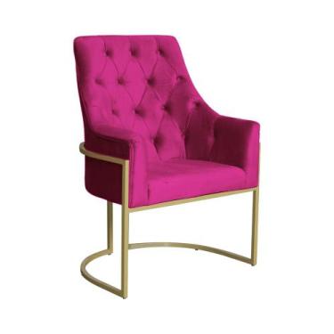 Imagem de Poltrona Decorativa Vick Veludo Rosa Pink Base Dourada Mz Decor - Mazz