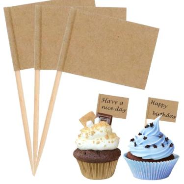 Imagem de EFIVS ARTS 100 Pcs Blank Toothpick Flags Kraft Paper Cheese Markers Food Labels for Cake Toppers Charcuterie Cheese Board Cocktail Food Decorations