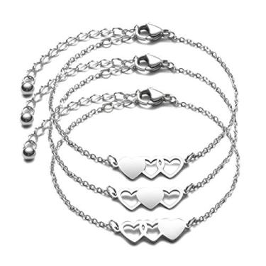 Imagem de JINGMARUO 3 pulseiras irmãs colar Best Friends para 3 conjunto de 3 pulseiras de coração, 3 melhores amigas, presente de amizade de longa distância, 15 Cm, Metal, n