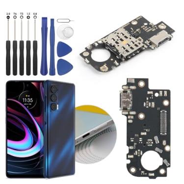 Imagem de Conector Dock para Motorola Moto Edge 5G Porta de carregamento Cabo flexível de substituição para Moto Edge 5G 2021 XT2141 Conector USB Dock Board com ferramentas (preto)