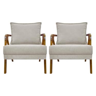Imagem de Kit 2 Poltronas Para Sala Decorativas Shine Cadeiras Reforçadas Para Recepção Manicure Sala De Espera Consultório Escritório Confortável Em Madeira Maciça Tecido Bouclé Premium Bege