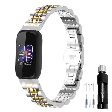 Imagem de Gheper Pulseira de relógio de metal de aço inoxidável compatível com Fitbit Inspire 3, pulseira de reposição para smartwatch para mulheres e homens