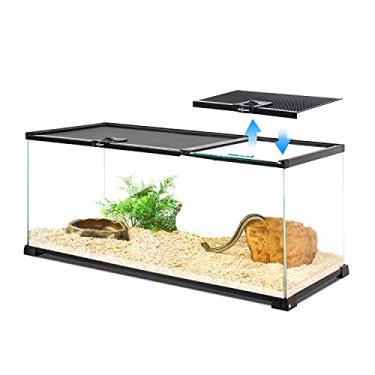 Imagem de REPTI ZOO Tanque de terrário de vidro para répteis de 76,2 cm x 30,5 cm x 30,5 cm Tampa superior deslizante dupla para hamster de cobra de répteis pequenos animais (Knock-Down)