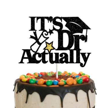 Imagem de It's Dr Actually Cake Topper Black and Gold Glitter Doctoral Degree Graduation Cake Topper Graduation Cap Star Cake Picks for 2025 Doctorate Graduation Party Decorations