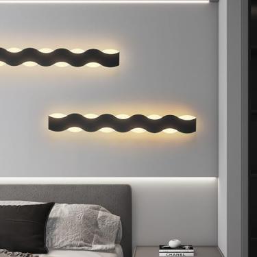 Imagem de Luminária de parede interna Mondern Linear Wave Style Wall Sconce LED Long Minimalista Criativa Interior Luminária de parede Metal Acrílico Preto Sala de estar Iluminação de parede Escada Co