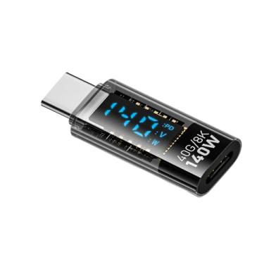 Imagem de Adaptador de extensão fêmea tipo C de 140 W para USB C macho, testador de medidor de energia USB-C com visor digital de LED para iPhone 15/Plus/Pro/Pro max, laptop Samsung, LG Oneplus e todos os cabos