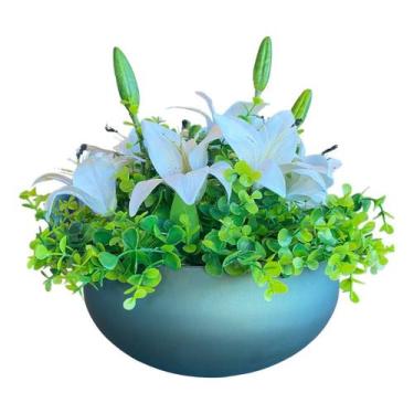 Imagem de Arranjo Grande Centro Mesa Lírio Branc Artificial Vaso Verde - Decore 