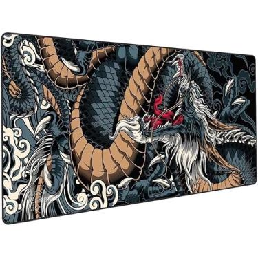 Imagem de Mouse Pad Gamer Speed Extra Grande Desk Pad Profissional com Borda Costurada 70x35 Premium (Dragão Azul)