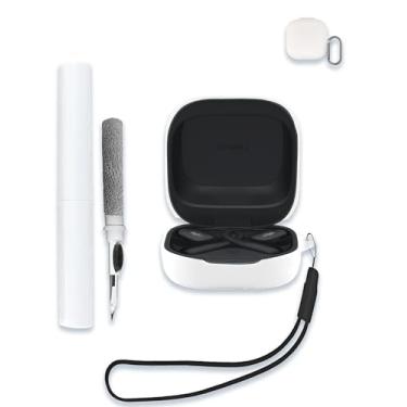Imagem de Capa para fones de ouvido abertos SHOKZ OpenFit 2, capa protetora de silicone macio portátil resistente a arranhões com kit de limpeza, mosquetão e cordão, branca