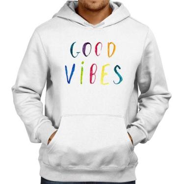 Imagem de Moletom Good Vibes Cores - Foca na Moda, Branco, P