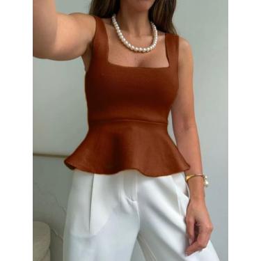 Imagem de Bata Blusa Feminina Babado Regata Batinha Blusinha Cropped Tricot Verã