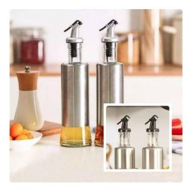 Imagem de Kit 2 P. Azeite/Galheteiro 300 Ml Vidro/Inox Dosador + Moedor  Sal/Pim
