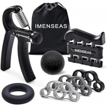 Imagem de IMENSEAS Treinador de força de aderência, pacote com 7 ajustáveis, extensor de resistência para alongador de dedo, exercitador de dedo, anel de força de aperto de mão e bola de estresse