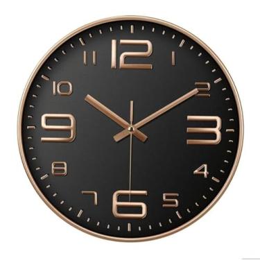 Imagem de Relógio de Parede Moderno Com Bateria Inclusa, Movimento Silencioso 20 cm, Preto e Rosé Gold Com Números Grandes Para Cozinha, Sala, Escritório, Quarto Elegante.