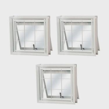 Imagem de Kit com 3 Janelas de Aço Maxim-Ar 50x50cm com Grade Minas Sul mgm Branco