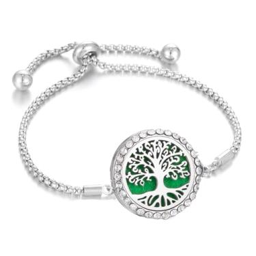 Imagem de BlingNuts Pulseira difusor de óleo essencial de árvore genealógica de zircônia cúbica de aço inoxidável 316L com medalhão de aromaterapia com 10 almofadas de refil para mulheres