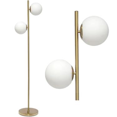 Imagem de Gimpo, Luminária de Chão 162cm Jabuticaba 2 Globos Vidro Dourada Pedestal Coluna Piso Gimpo KJTD-710-GOLD