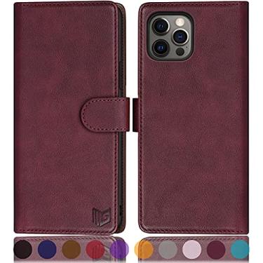 Imagem de SUANPOT Capa carteira para iPhone 12 Pro Max PU Leathel Flip Folio com porta-cartões Book Plus para homens celular magnético para Apple 12 pro max capa carteira 6.7 (vinho, apenas para 12 Pro Max 6.7)