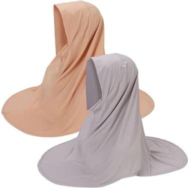 Imagem de Cachecol feminino Hijab de jérsei hijab, 2 peças, macio, respirável, hijab para mulheres, cachecol longo muçulmano islâmico, lenço de cabeça lavável e reutilizável para mulheres