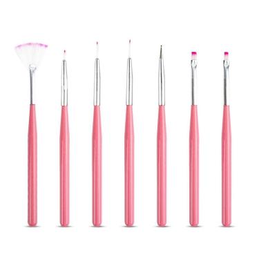 Imagem de Kit 6 Pincéis + 1 Boleador Rosa Decoração De Unhas Nail Art