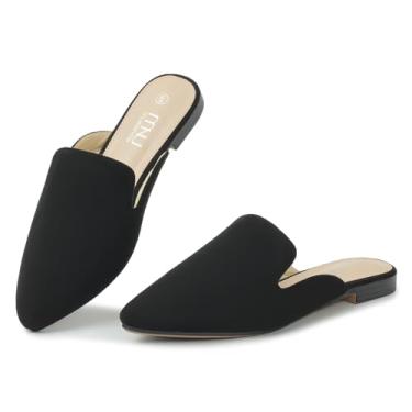 Imagem de MUSSHOE Mules para mulheres, sapatilhas, confortáveis, bico fino, mules femininas, Camurça preta, 37
