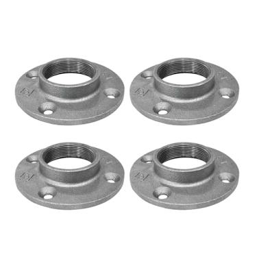 Imagem de Flange de ferro fundido maleável para decoração da tubulação 4 pacotes, cinza de aço industrial para canos e acessórios pretos rosqueados de polegada padrão, mesa vintage DIY, quatro flanges de encanamento resistentes, 2 Inches, Gray