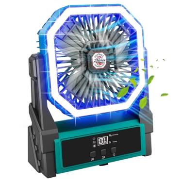 Imagem de Roykaw Ventilador portátil recarregável 20.000 mAH, alimentado por bateria, ventilador de acampamento sem fio com luzes LED ultra brilhantes e exibição, mais de 36 horas de trabalho, com gancho, alça