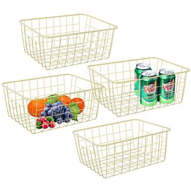 Imagem de Cestas de arame para organização, cestas de armazenamento de metal com alças, pacote com 4 compartimentos organizadores pequenos para despensa, cozinha, banheiro, ouro