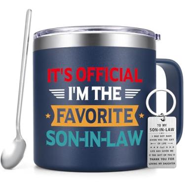 Imagem de Qtencas Presentes favoritos do genro, presente de aniversário, Natal, Dia dos Pais para genro, presentes de casamento de noivado da sogra, sogro, caneca de café de aço inoxidável 400 ml, azul