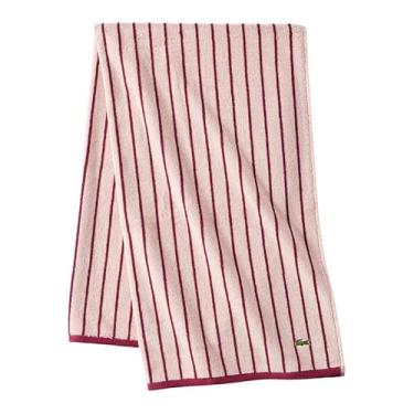 Imagem de Lacoste Toalha de marca central — Design listrado jacquard 100% algodão macio, leve, absorvente e durável, secagem rápida, rosa, toalha de banho 76.2 cm x 132.1 cm