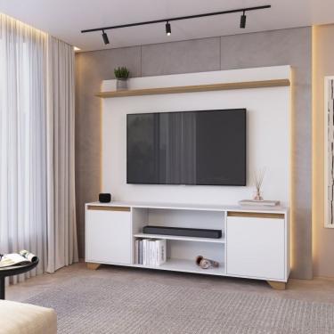 Imagem de Conjunto Sala De Estar Rack 2 Portas Com Painel Para Tv Até 42 Polegadas Benevello Branco-siena
