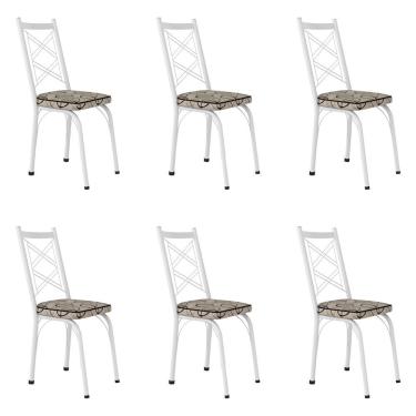 Imagem de Kit 6 Cadeiras De Cozinha Delaware Estampado Cedro Pés De Ferro Branco
