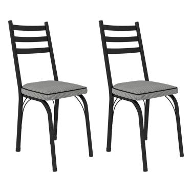Imagem de Kit 2 Cadeiras De Cozinha Luisiana Estampado Platina Pés De Ferro Preto